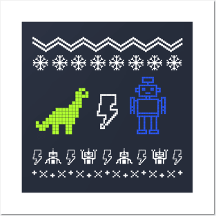 Dino Vs. Robot Ugly Christmas Sweater Posters and Art